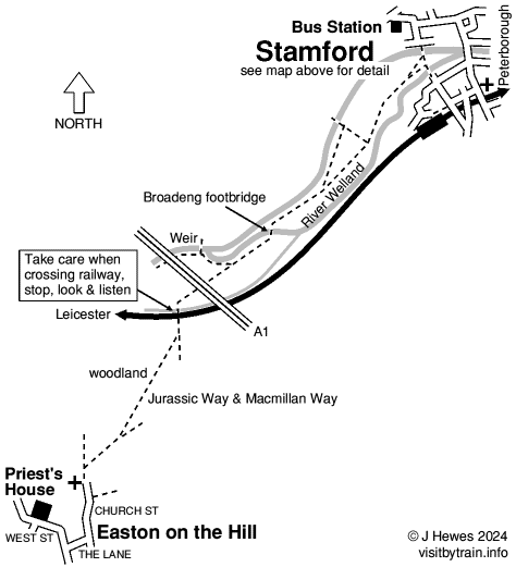 Map of walk from Stamford to Priest's House