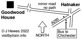 Halnaker Crossroads and Goodwood House map