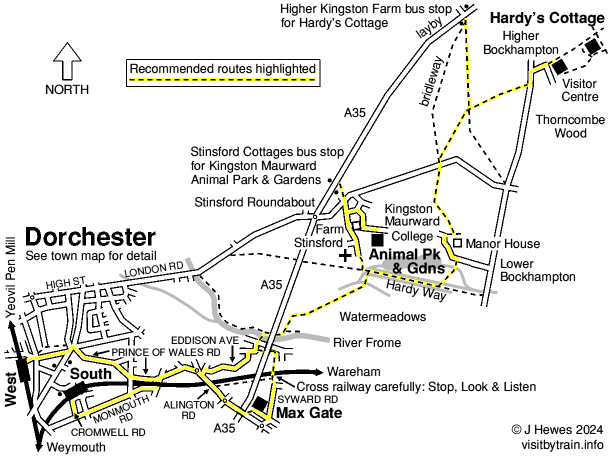 Dorchester to Max Gate and Hardy's Cottage walk map