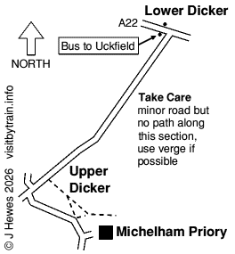 Lower Dicker to Michelham Priory map
